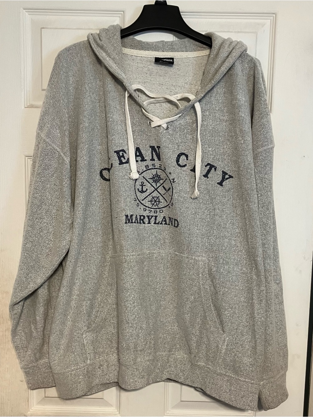 Ocean City Maryland Lace Up Hoodie Sweatshirt Gray Size XL